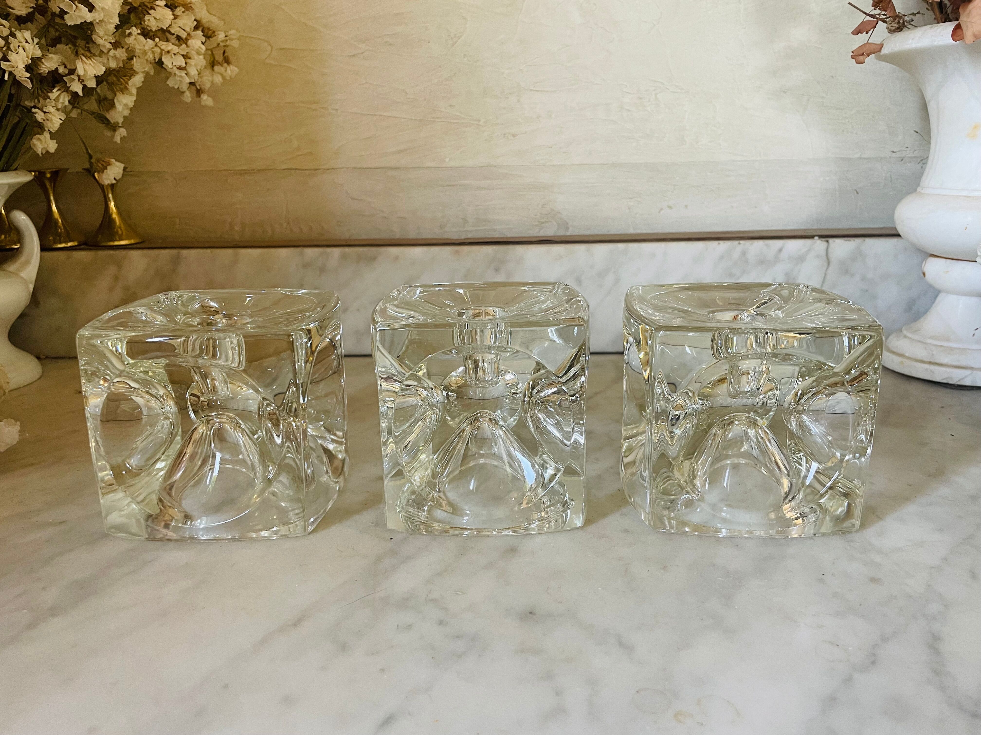 "Ice Cube" candle holders in solid glass attributed to Peill & Putzler - All