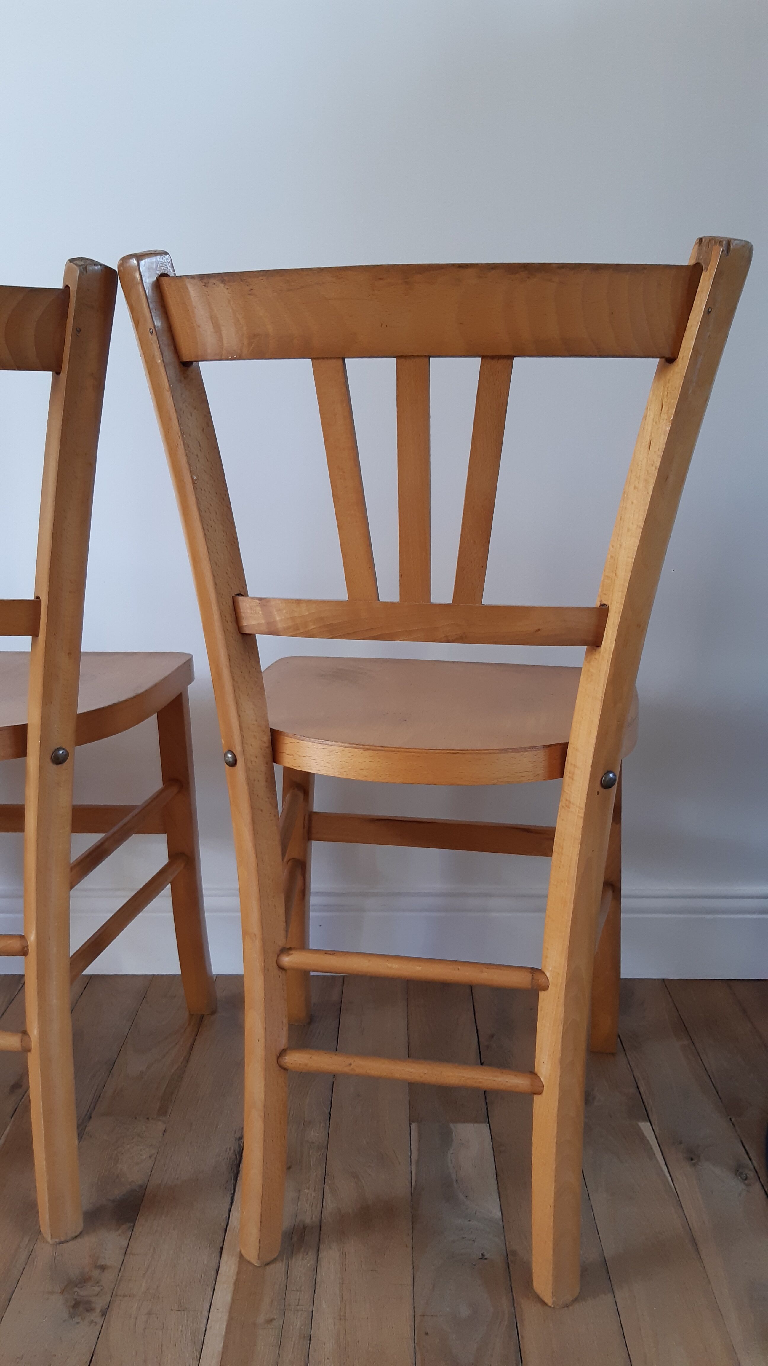 Trio of bistro chairs in beech 50s