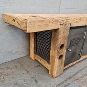 Old established furniture low industrial TV vintage oak and metal