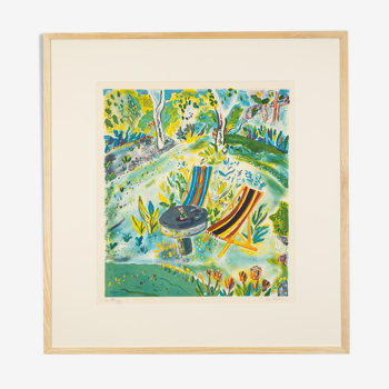 L’été dans le jardin, lithographie couleur