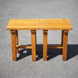 Pair of vintage stools, brutalist pine stools, side stools