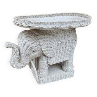 Table basse elephant en rotin blanc
