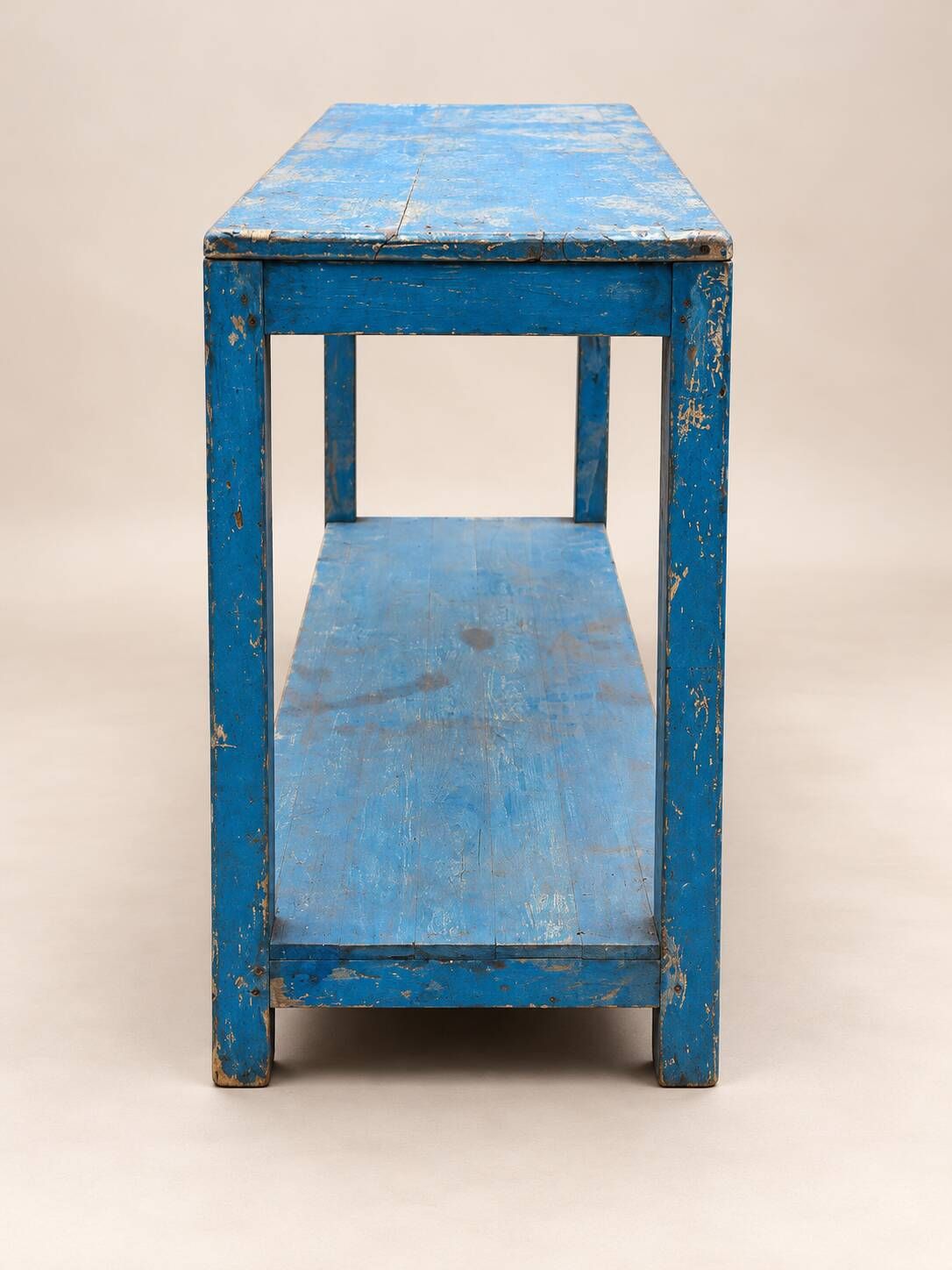 Old patinated blue wooden workbench – Workshop console