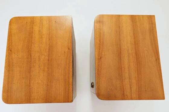 Pair of antique Art Deco bedside tables, walnut veneer, refurbished