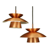 2 Danish pendant lights in copper and glass