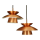 2 Danish pendant lights in copper and glass