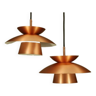 2 Danish pendant lights in copper and glass