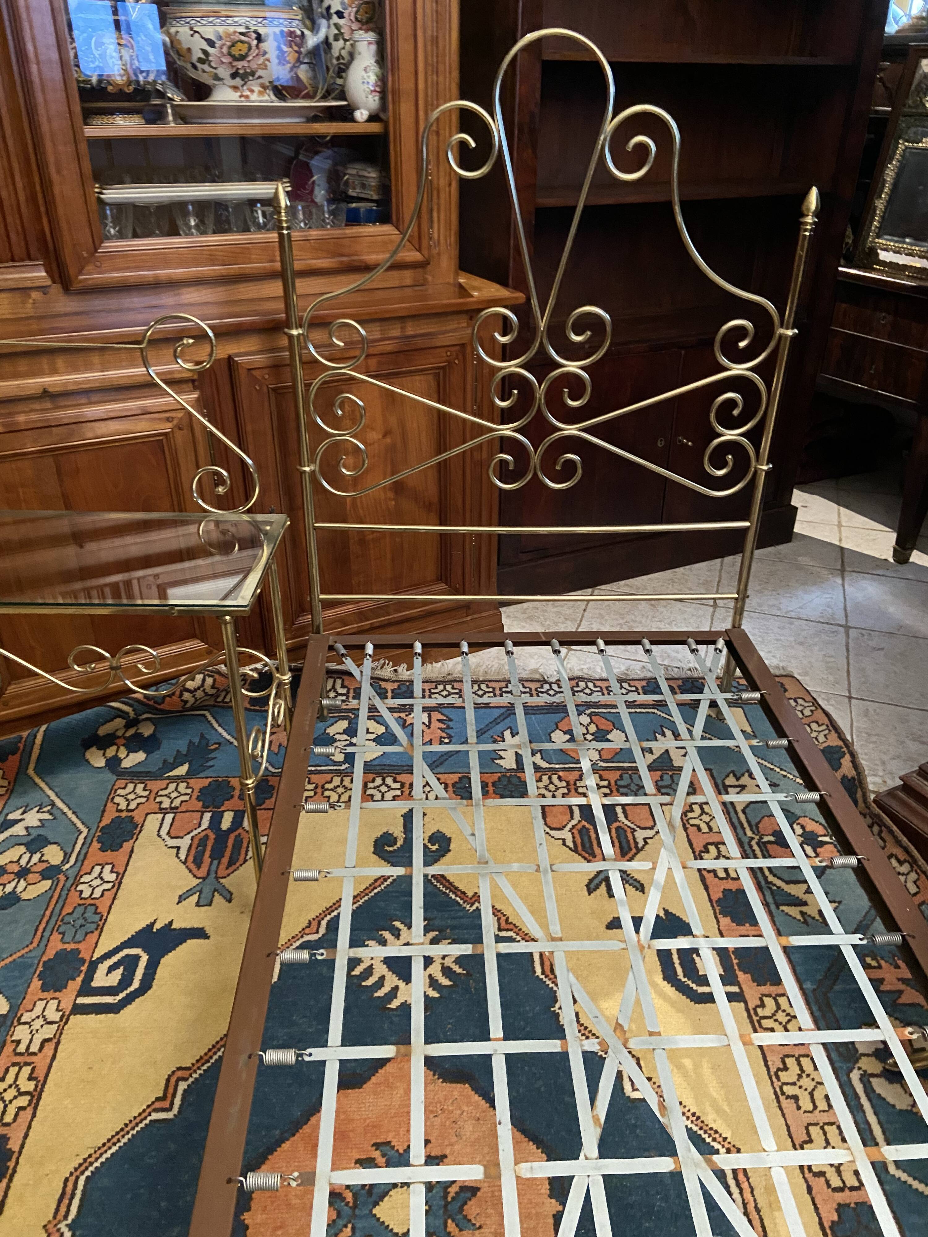 One person romantic bed with bedside table brass bedroom chair