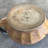Vintage pitcher in glazed stoneware with bluish drip effect signed and numbered