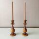 Ensemble de 2 bougeoirs vintage en bois, 1970