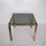 Table basse carré en verre et laiton 1980 édition originale