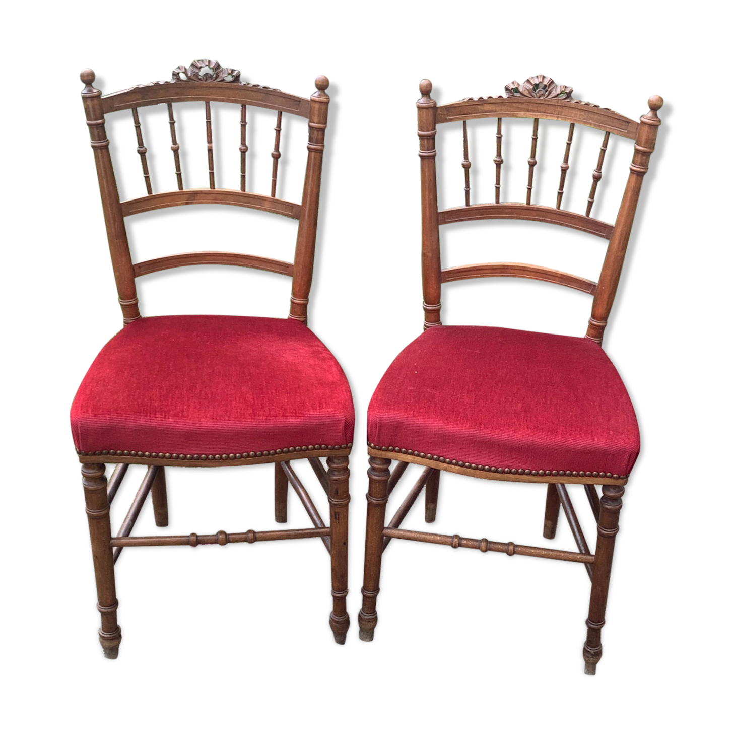 Pair of Napoleon III chairs in wood and red velvet