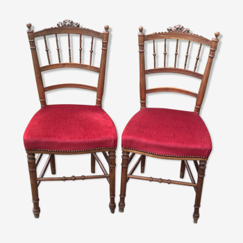 Paire de chaises Napoléon III en bois et velours rouge