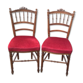 Pair of Napoleon III chairs in wood and red velvet