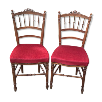Pair of Napoleon III chairs in wood and red velvet