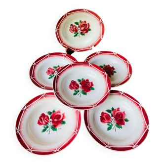 Lot de 6 assiettes creuses Digoin Sarreguemines modèle Cibon années 30-40