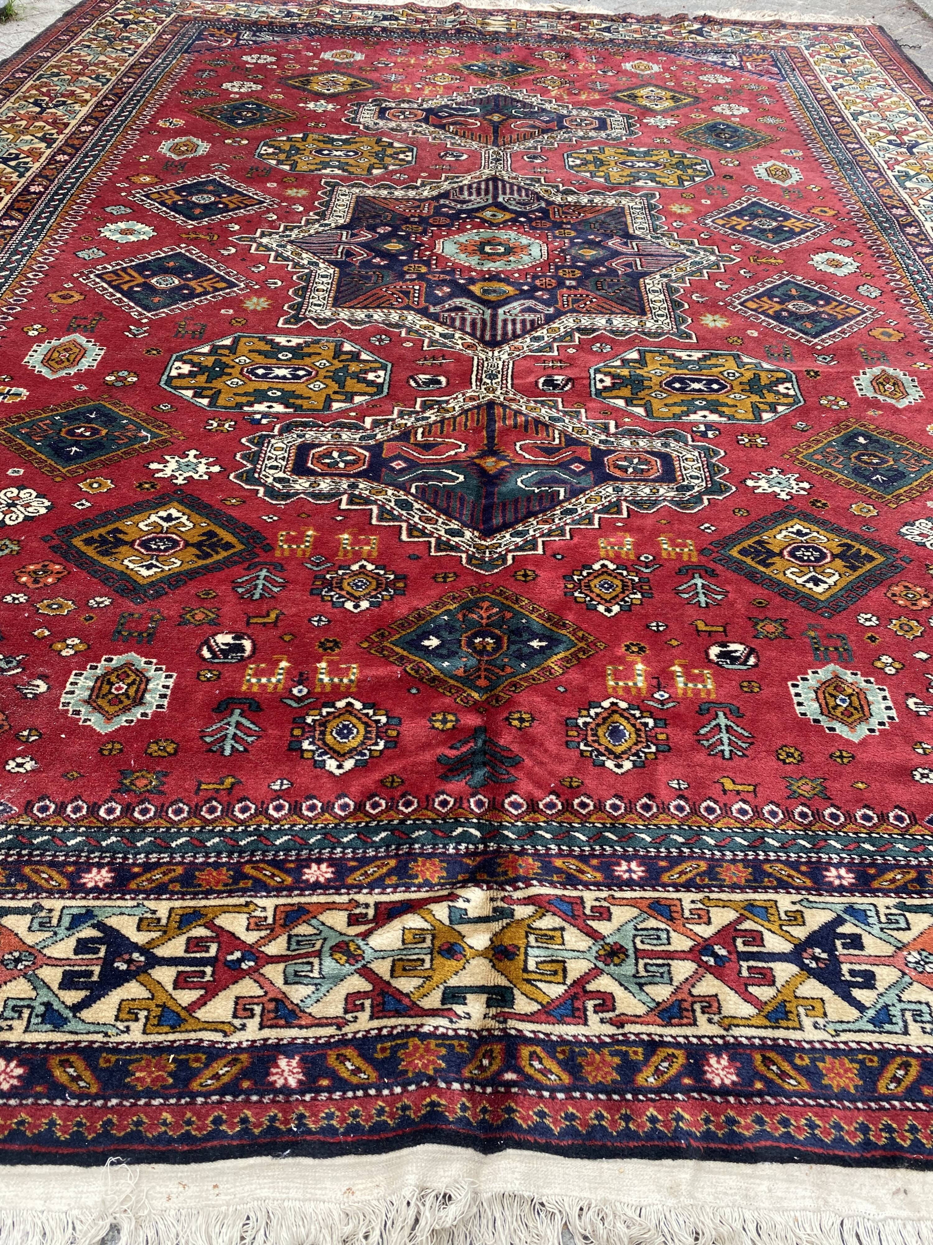 Nice large vintage carpet chirwan Azerbaijan handmade 234x310 cm