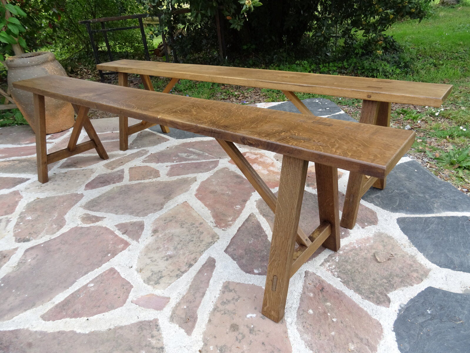 Pair of solid oak benches
