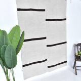 5x7 White Black Striped Turkish Vintage Rug 143x199Cm