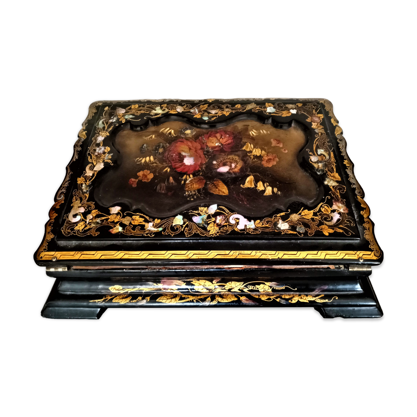 Burgauté writer with gilding, decorations painted with flowers, Napoleon III era