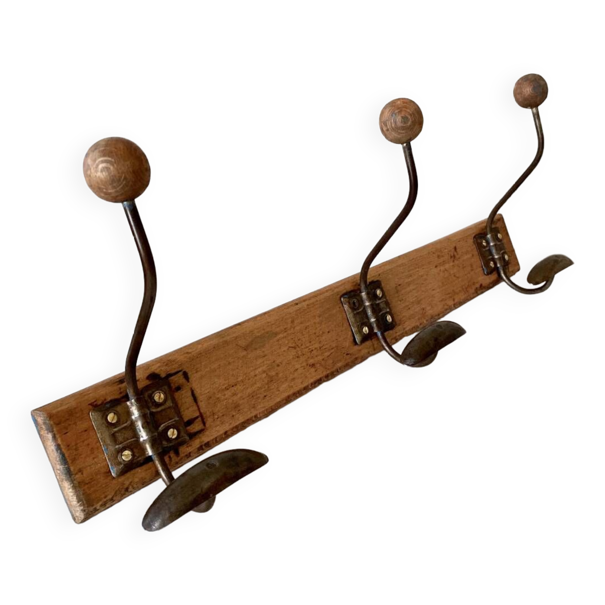 Vintage wood and metal coat hook 3 hooks