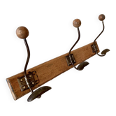 Vintage wood and metal coat hook 3 hooks