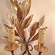 Pair of gold-tone metal leaf wall sconces