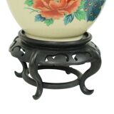 Pair of Japanese Vases Peacocks Flowers Crackle Ceramic 26cm