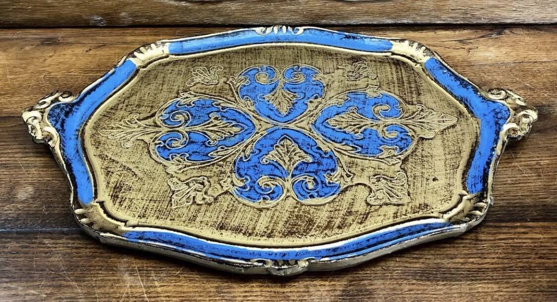 Ancien plateau Florentin bleu et or