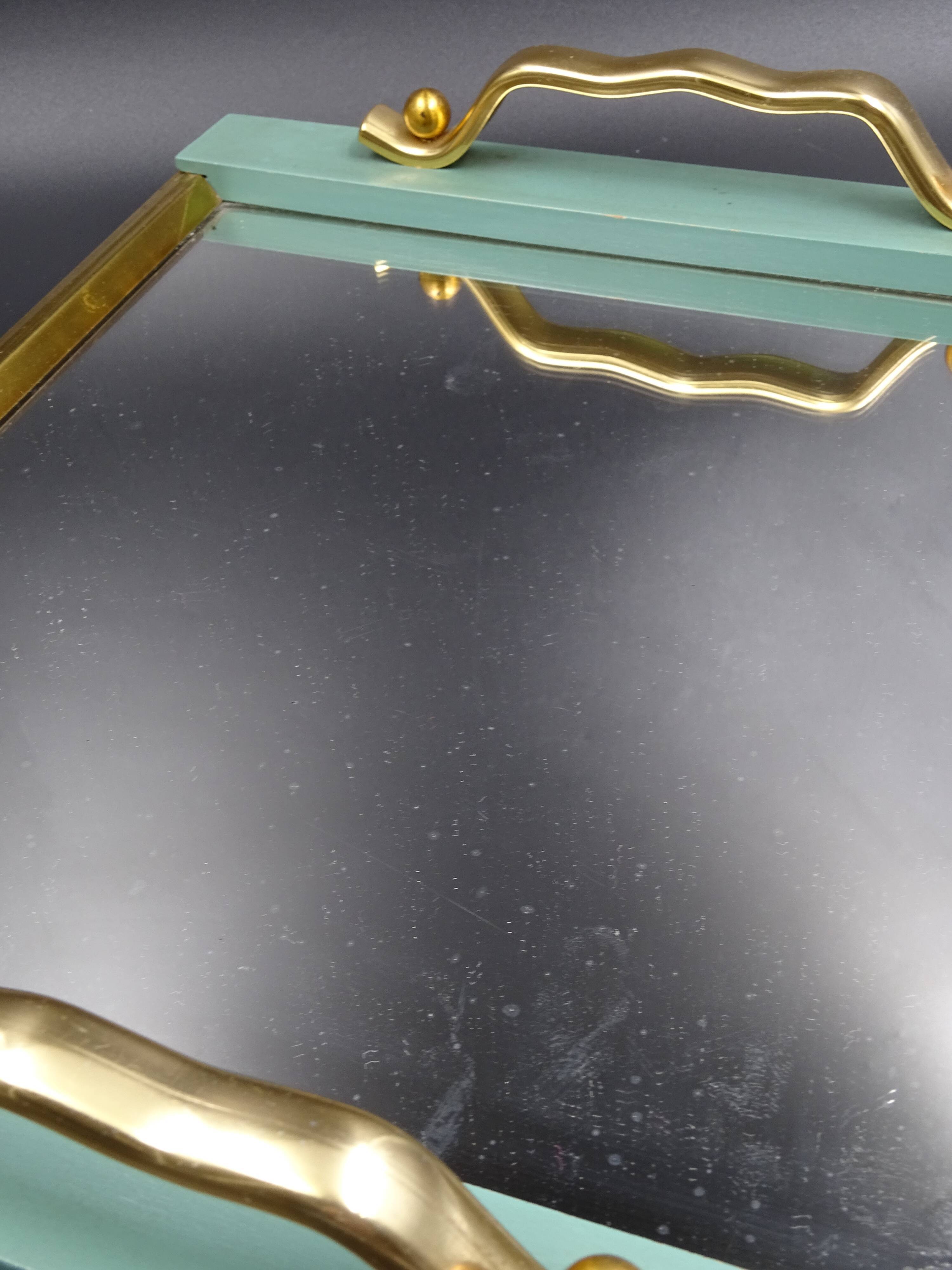 Small wooden metal top and mirror around 1950