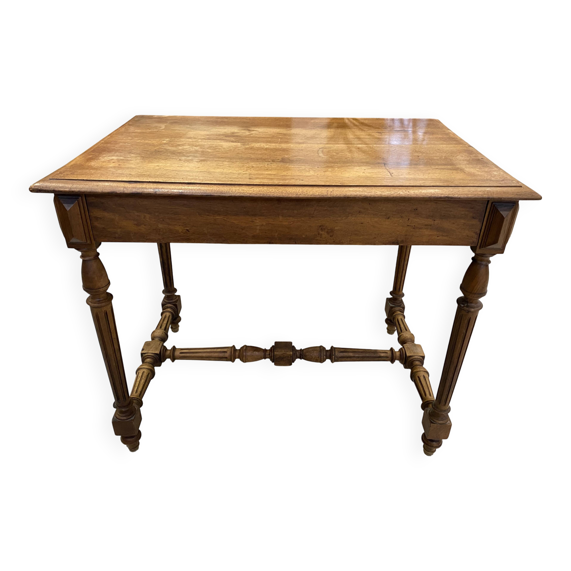 Bureau 1 tiroir en bois massif chêne pieds tournés et sculptés 89x62cm