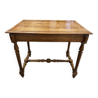 1-drawer solid oak desk with turned and carved legs, 89x62cm.