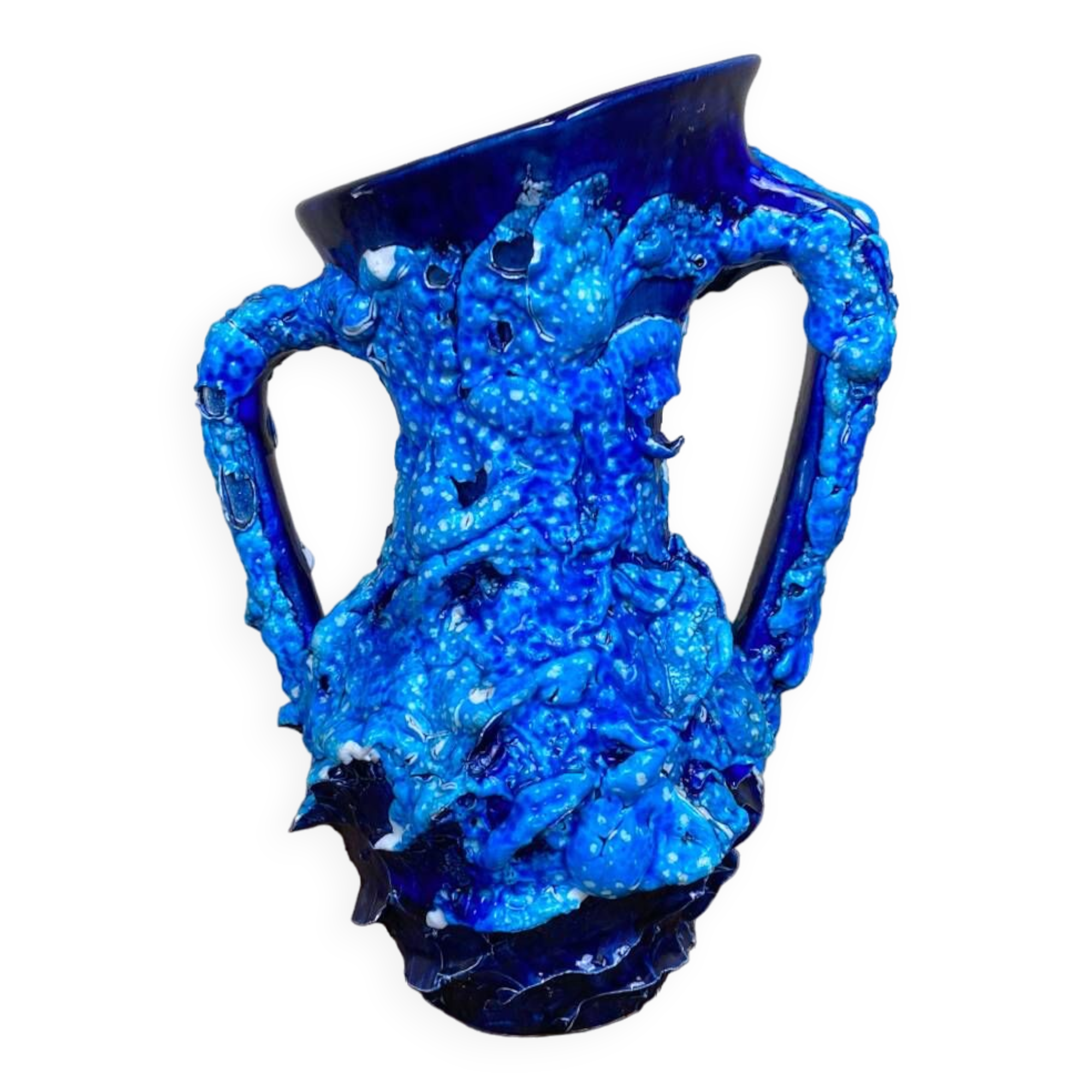 Vase brutaliste bleu vallauris