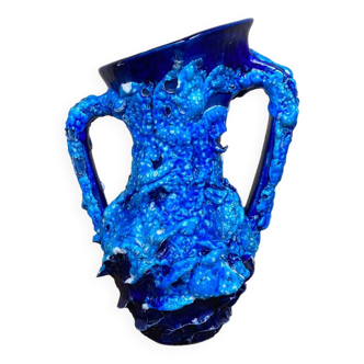 Vase brutaliste bleu vallauris