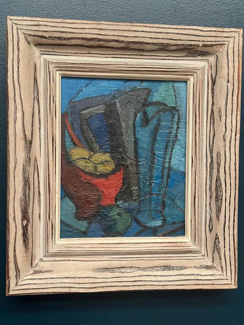 Original Swedish Oil on Panel - 'Still Life with Jugs and Fruits' by Stig Thiderman - Signed - Vintage - Framed