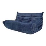 French Togo 2-seater sofa in blue corduroy attributed to Michel Ducaroy for Ligne Roset, 1970s