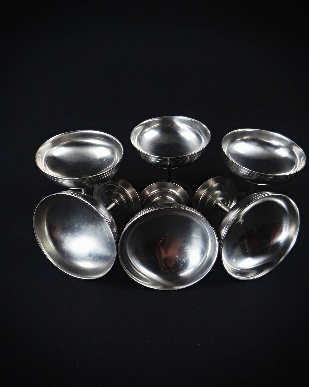 6 stainless steel ice cream bowls on foot Létang Rémy stainless steel dessert service