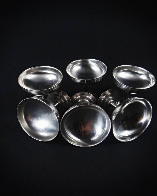 6 coupelles à glace sur pied en inox Létang Rémy service à dessert en inox