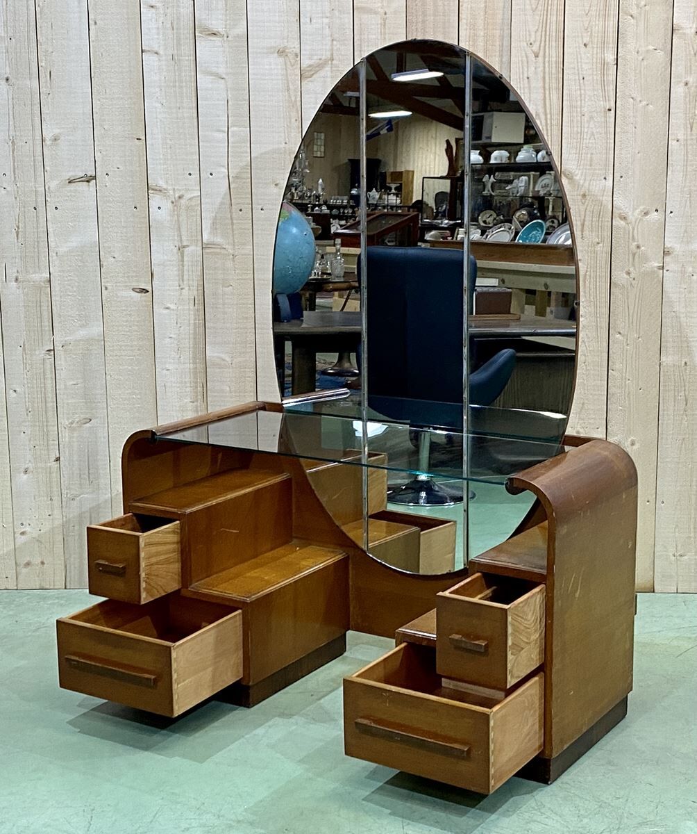 English art deco hairdresser in oak and walnut