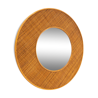 Contemporary Italian Round Wall Mirror in Rattan