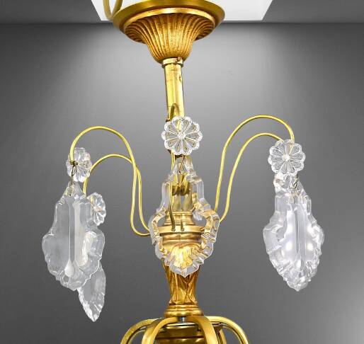 Lustrous Gold Bronze & Bohemian Crystal with Six Lights Louis XV * Lucien GAU