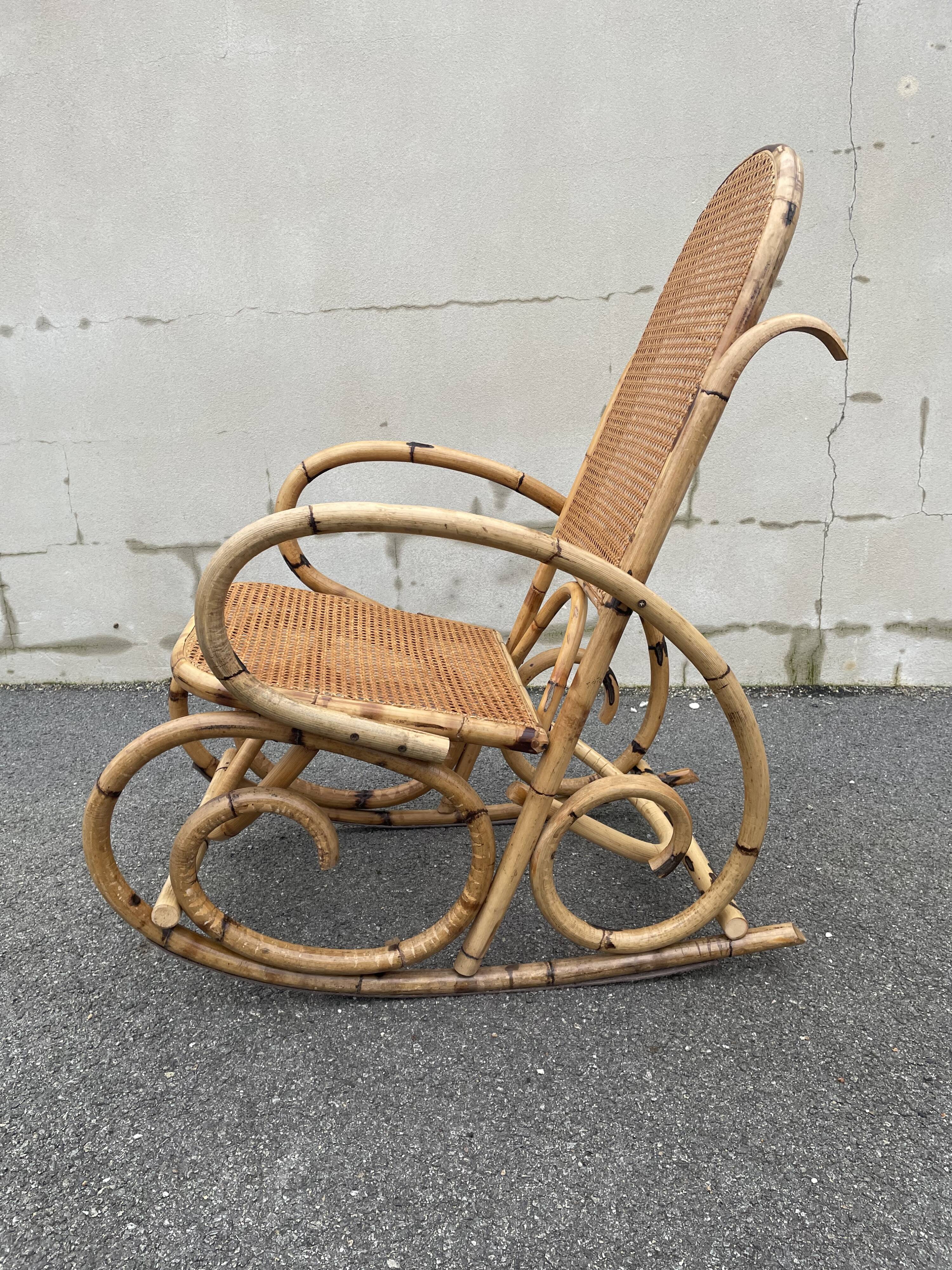 Rattan and cane rocking chair