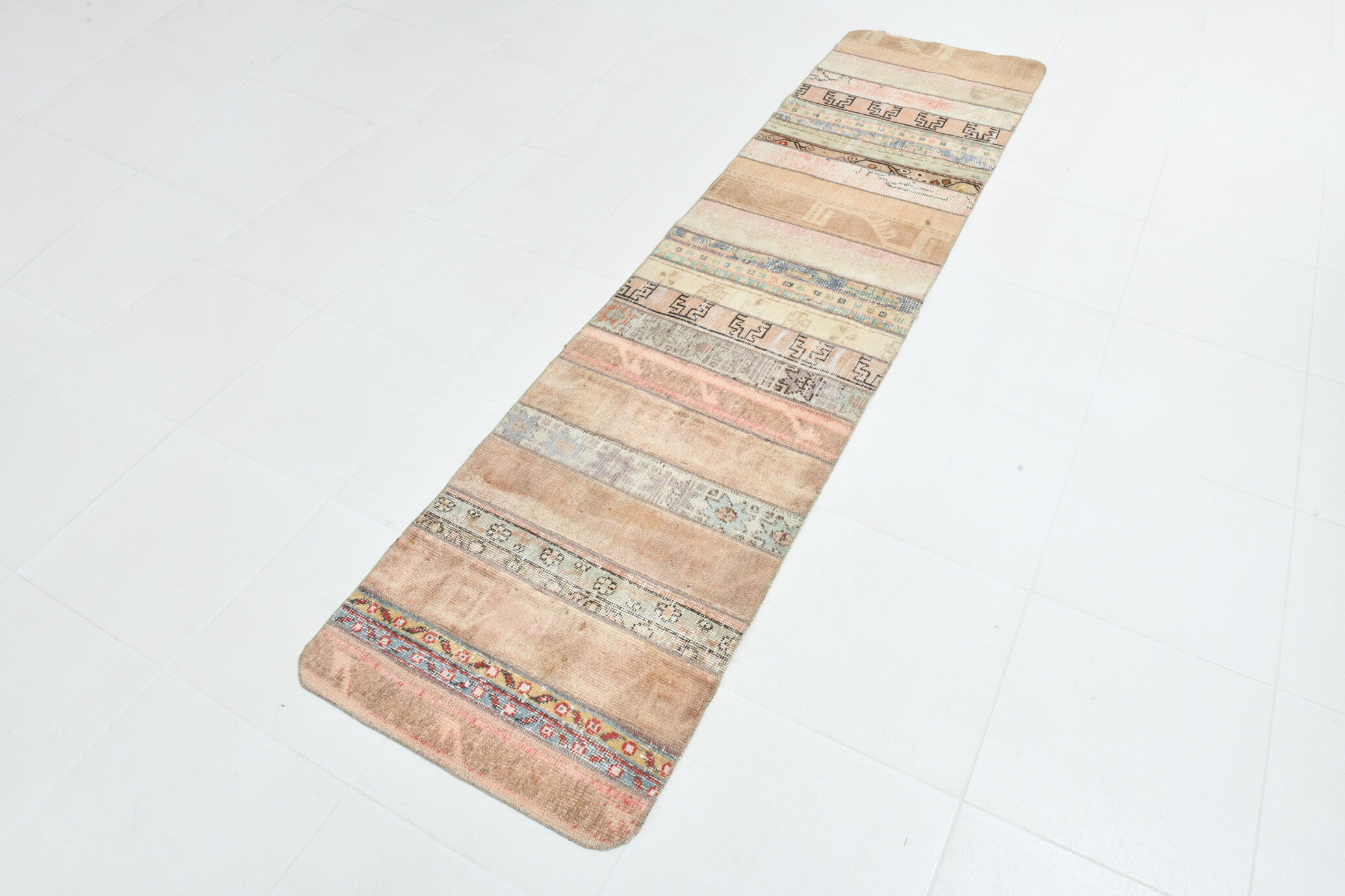 Neutral narrow vintage runner rug,64x262cm