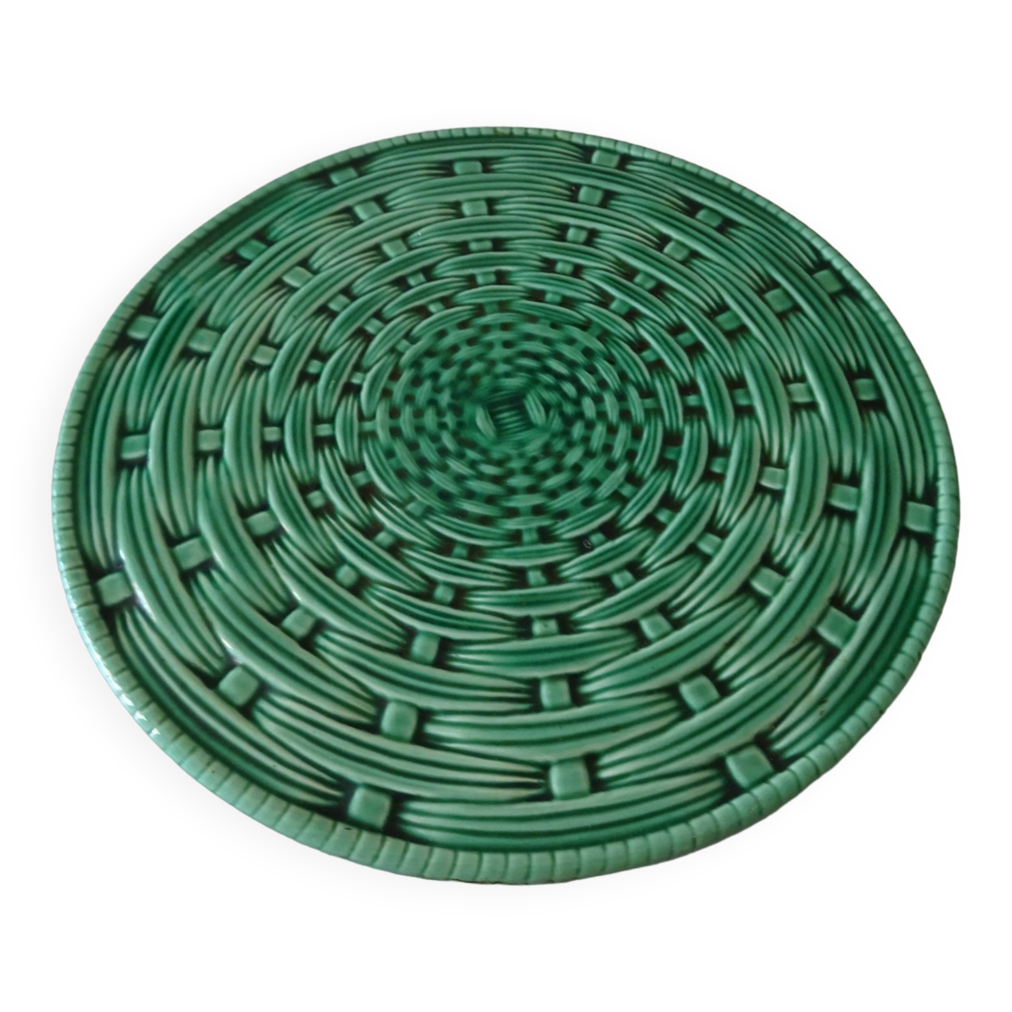 Cake dish pattern basketry earthenware Sarreguemines France