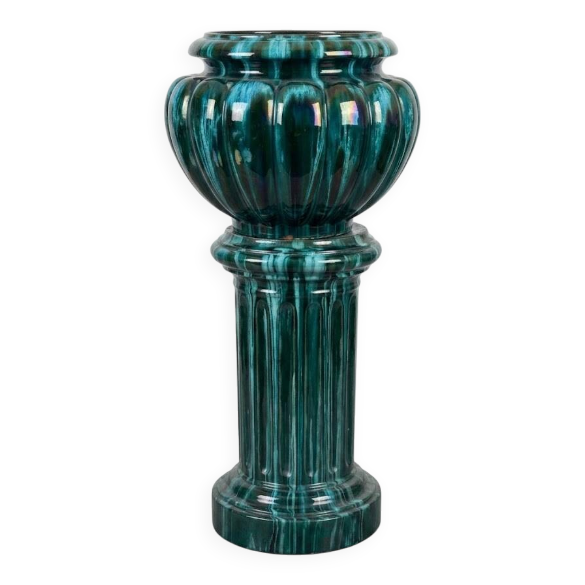 Large cache-pot on a ceramic column – In the style of Clément