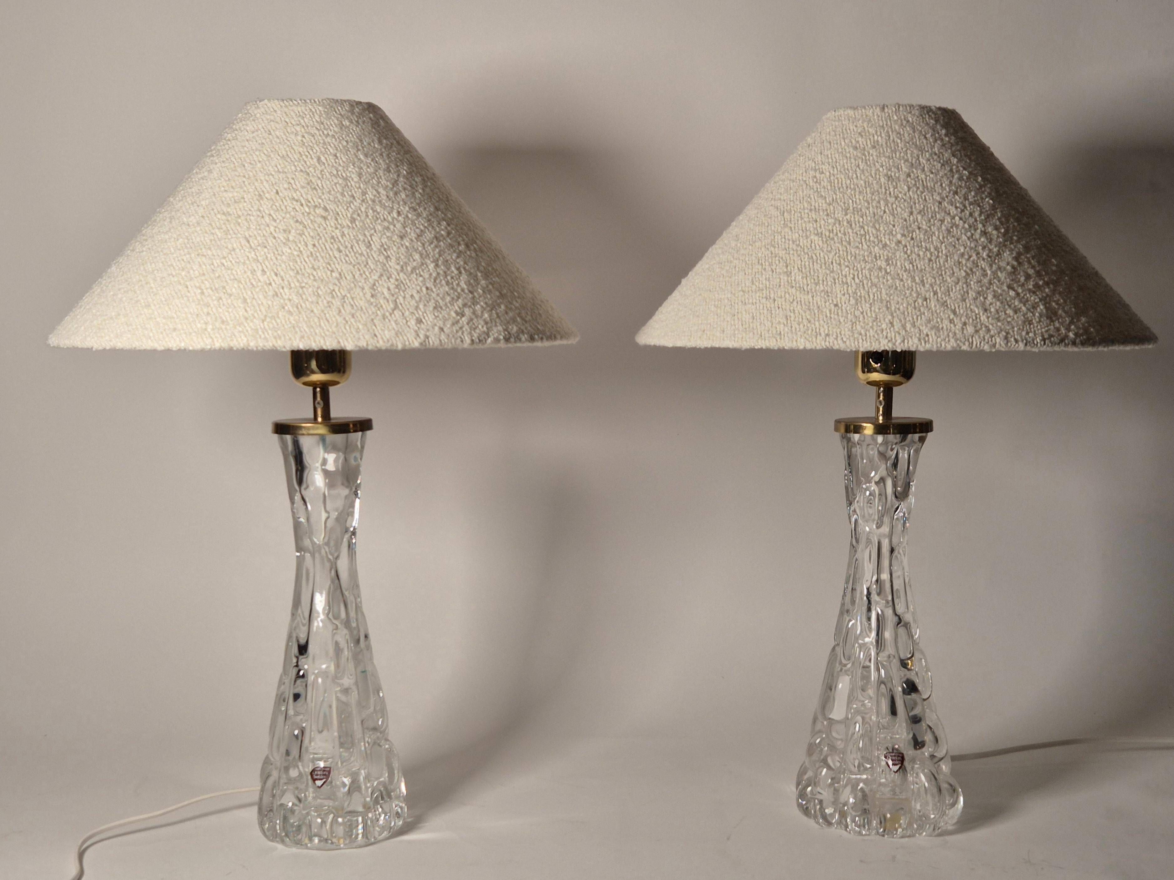 Elegant pair of table lamps The Modern Scandinavian Modern with Orrefors glass and brass.