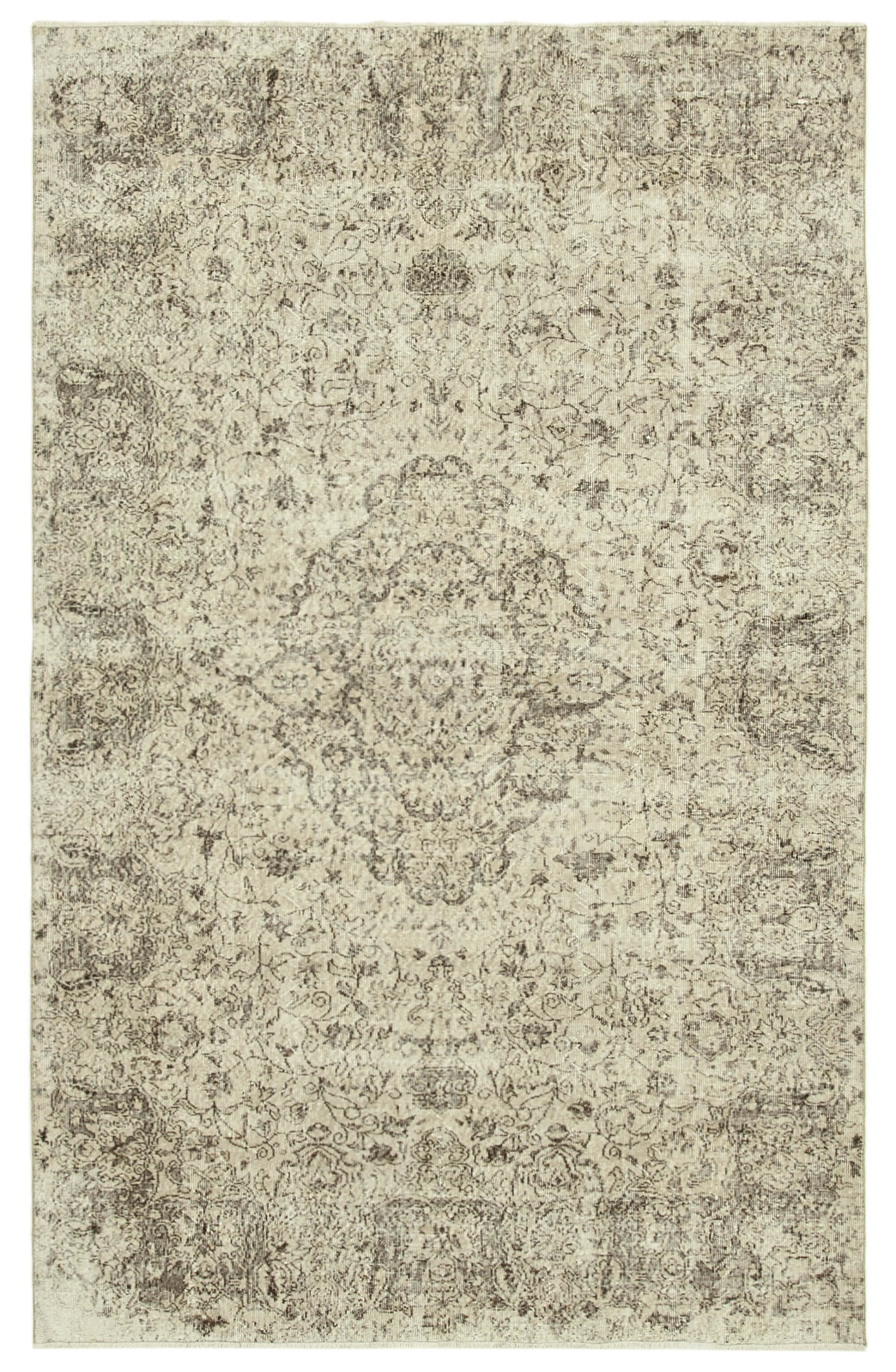 Handwoven vintage anatolian beige carpet 198 cm x 316 cm