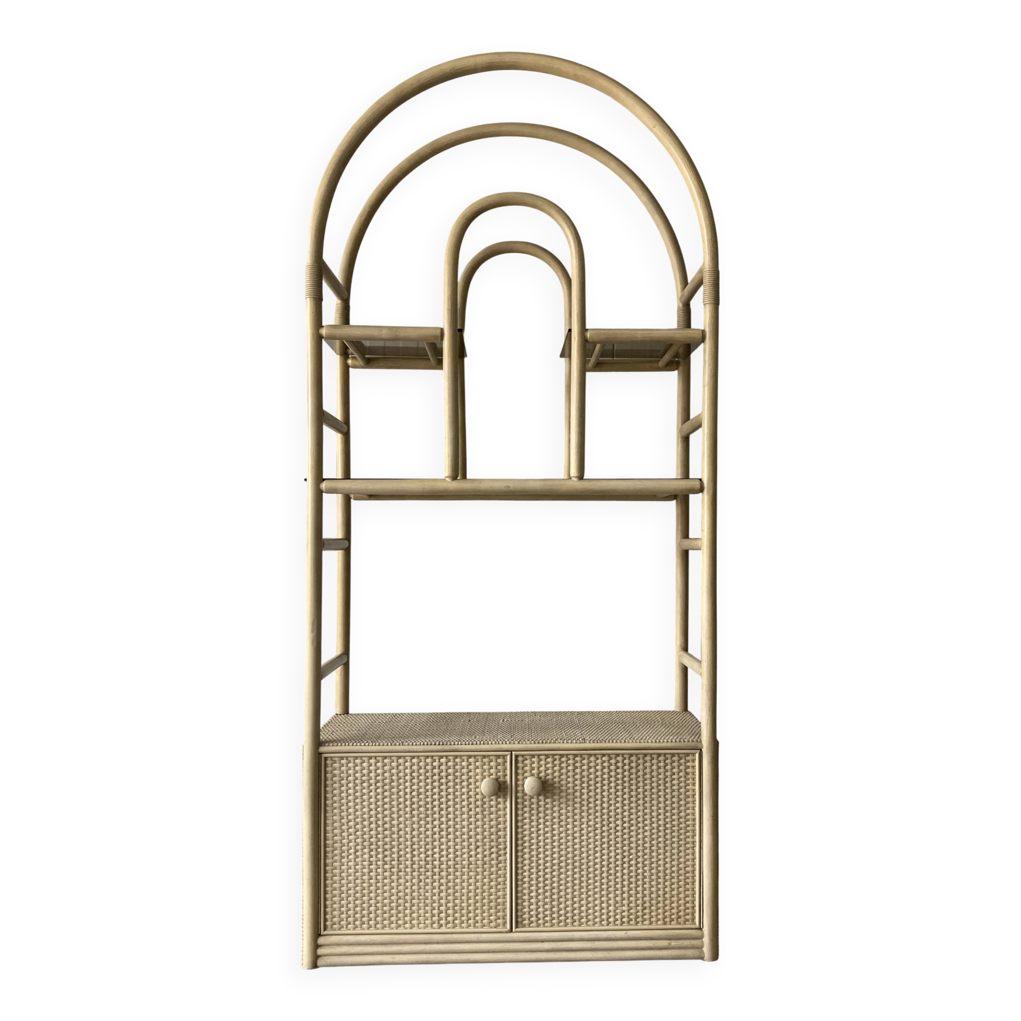 Vintage large Bamboo and Rattan display Cabinet, 1980’s