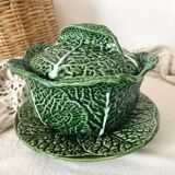 Soup tureen and green cabbage dish in barbotine