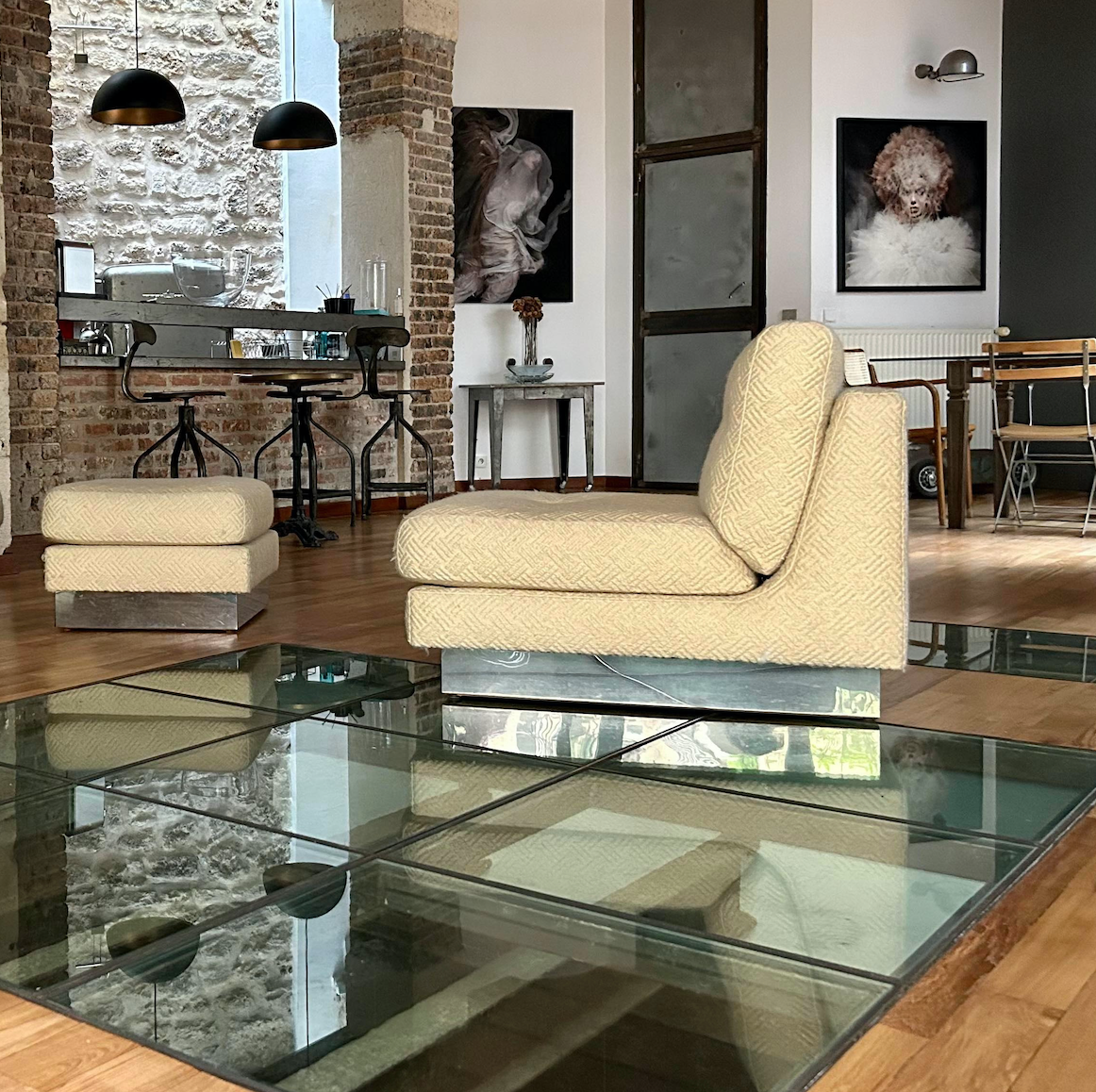 Vintage armchair and ottoman "California" Jacques Charpentier, "Flat" edition, France 1970